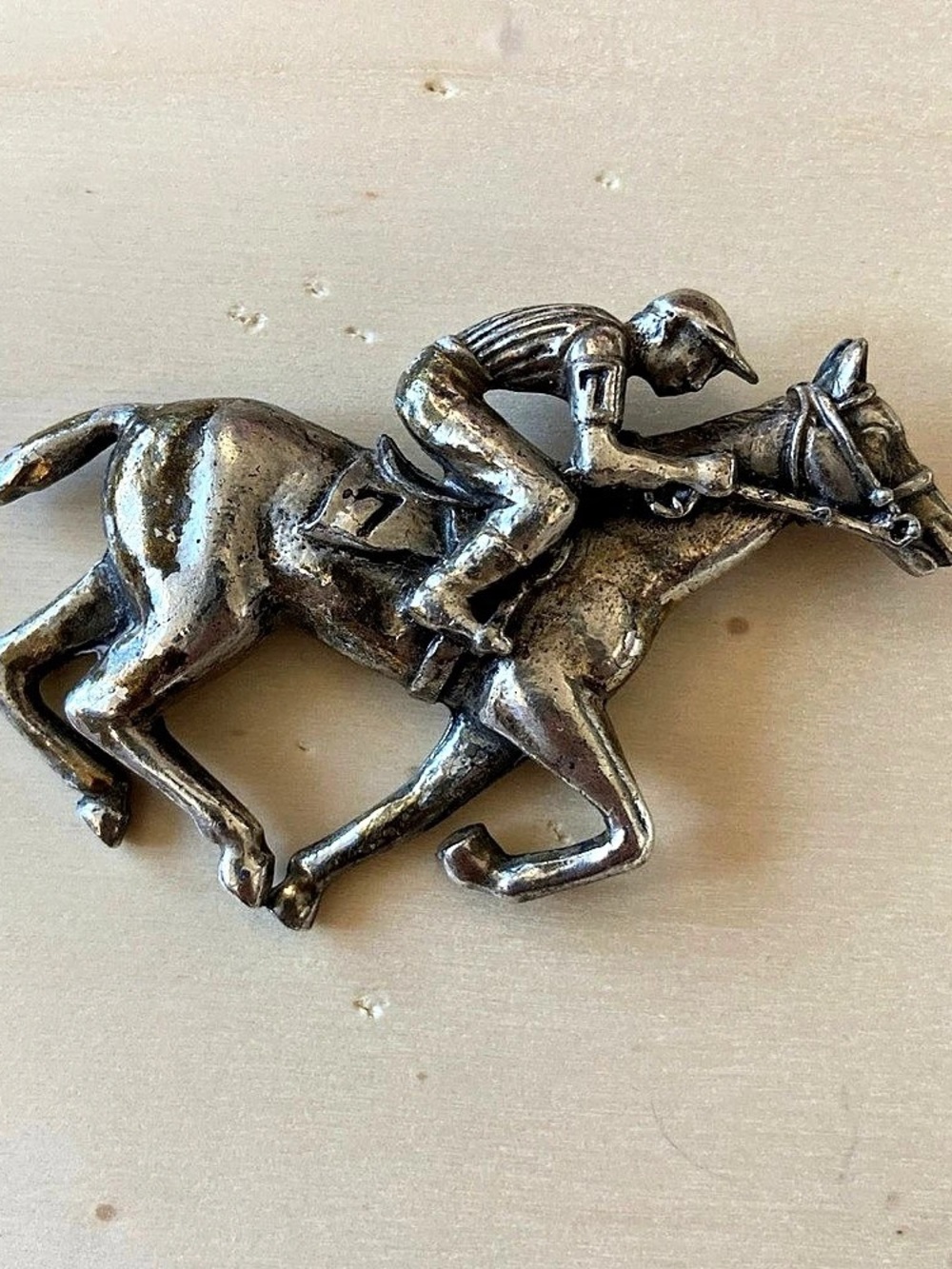 Equestrian Horse Rider Brooch in Silver 925 Vintage